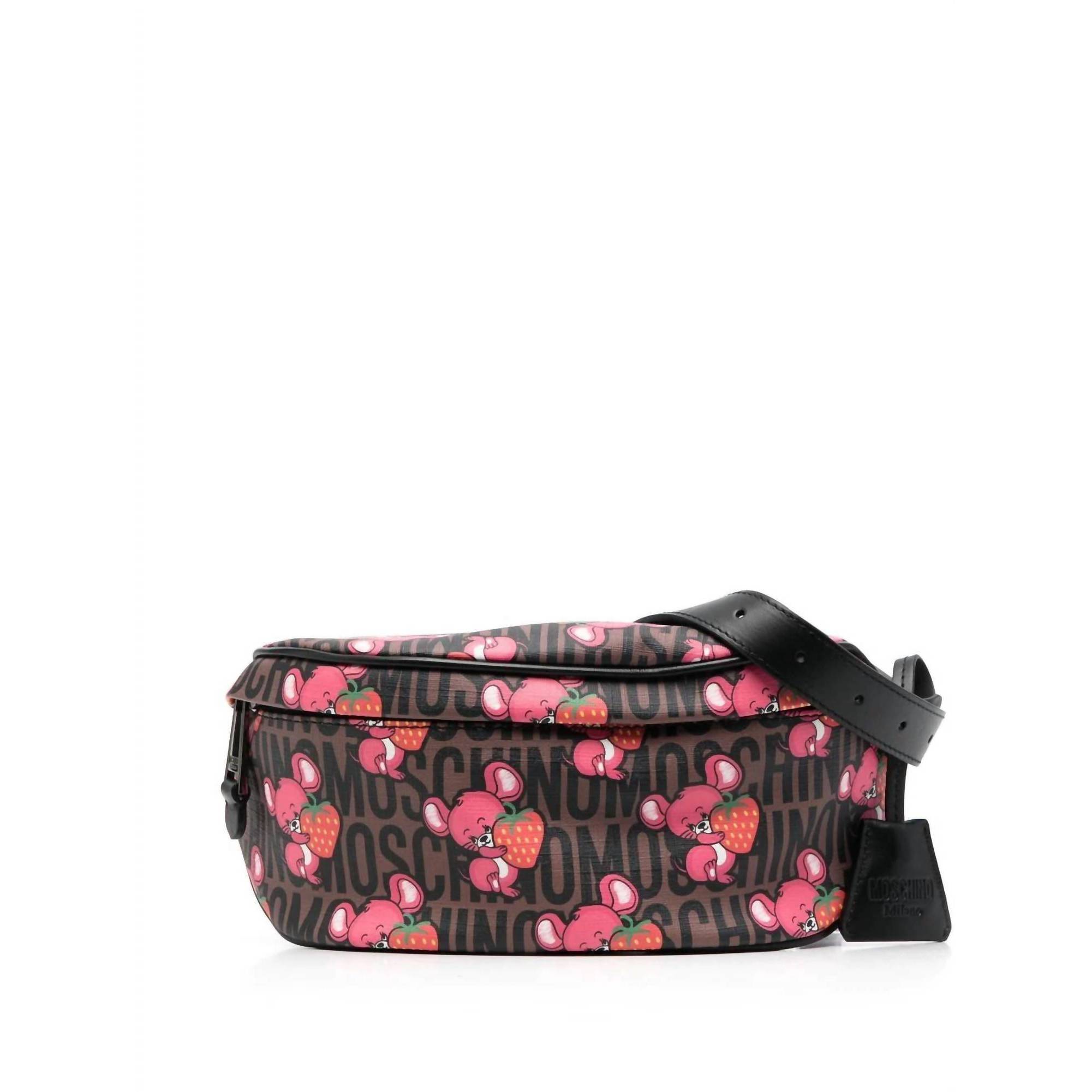 New Moschino Strawberry Mouse Fanny Pack In Brown